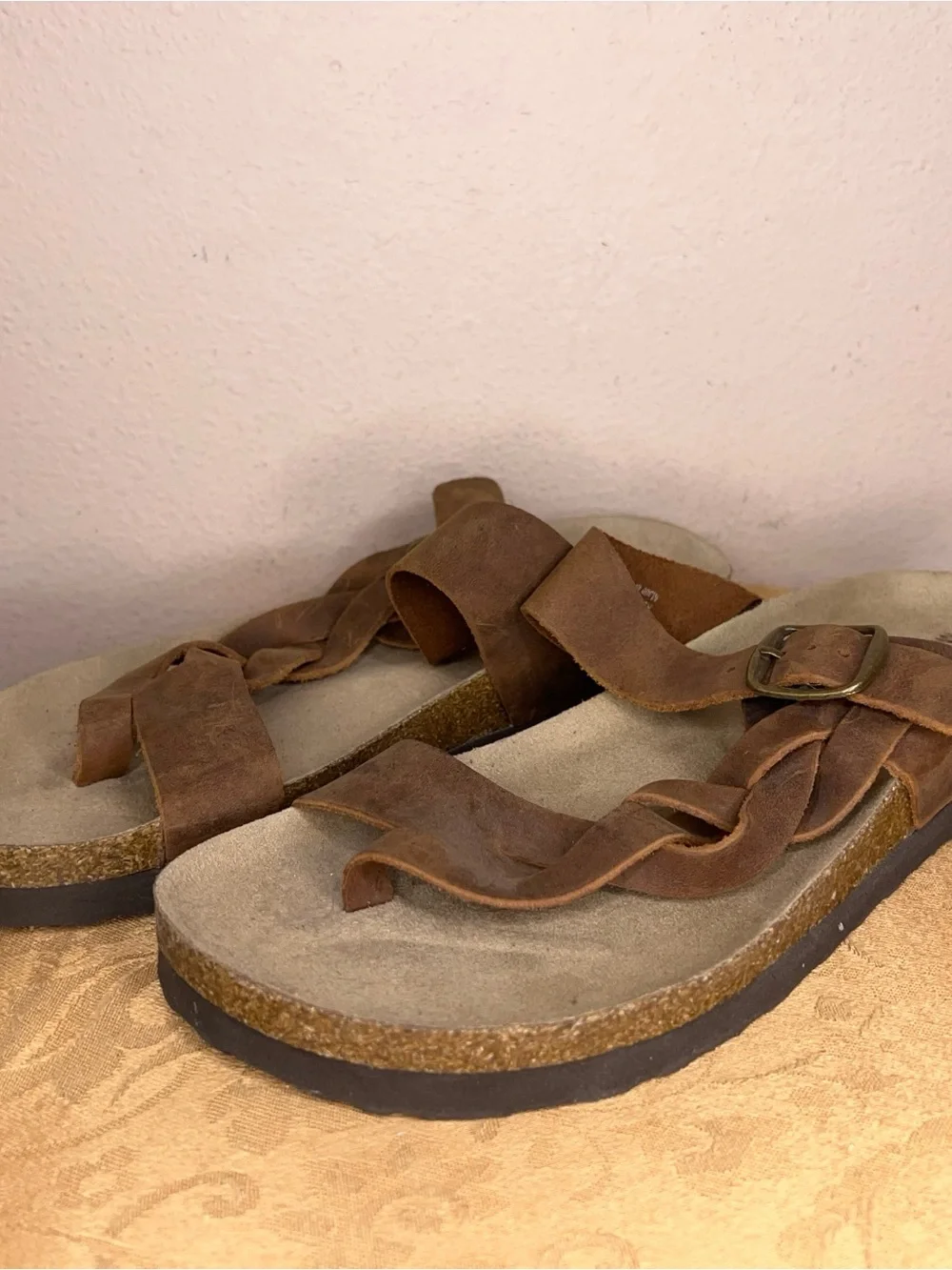 Size 8 Womens Mountain Some Brown Leather Sandals Braided Hippie Beach Boho